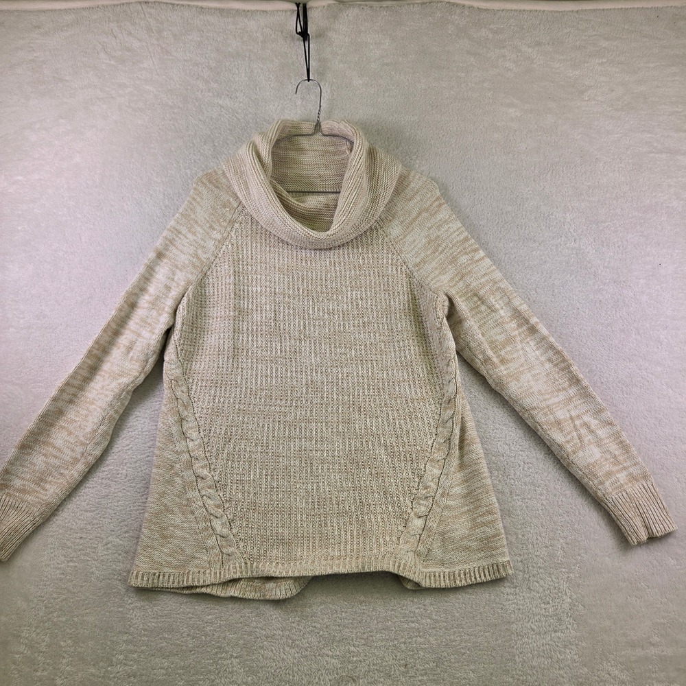 Croft & Barrow Womens Beige Marled Cowl Neck Cable Knit Sweater Size M
